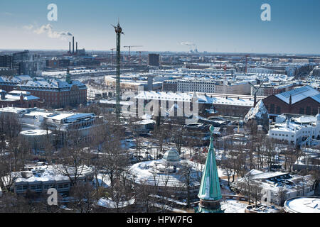 Hiver neige paysage urbain de Copenhague après avoir pris de l'hôtel de ville vue de la tour sud-ouest vers Tivoli sur Valby Banque D'Images