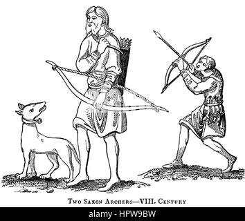 Une illustration de deux archers saxons dans le 8ème siècle numérisées à haute résolution à partir d'un livre imprimé en 1831. Croyait libres de droit. Banque D'Images