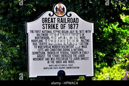 Baltimore, Maryland - Juillet 23, 2013 : la grande grève des chemins de fer de 1877 * marqueur historique Banque D'Images