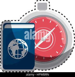 Sticker silhouette couleur avec passeport et chronomètre Illustration de Vecteur