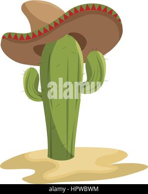 Dessin animé avec cactus mexican hat in desert Illustration de Vecteur