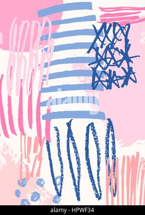 Hand drawn composition abstraite en bleu, crème et rose pastel. Textiles modernes, cartes de vœux, affiches, papier d'emballage. Illustration de Vecteur