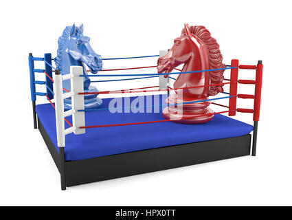 Bleu et rouge échecs auxquels en ring de boxe, concept concours stratégiques Banque D'Images