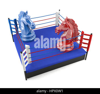 Bleu et rouge échecs auxquels en ring de boxe, concept concours stratégiques Banque D'Images