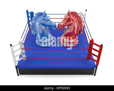 Bleu et rouge échecs auxquels en ring de boxe, concept concours stratégiques Banque D'Images