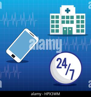 Service médical de l'hôpital 24 7 en ligne Illustration de Vecteur