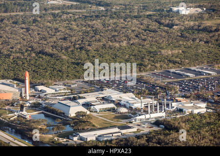 CAPE CANAVERAL, Orlando, FL - février 17, 2017 : Vue aérienne de l'ensemble du complexe de la NASA. Kennedy Space Center Museum Banque D'Images