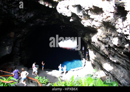 Septembre 18, 2012, Haria, Las Palmas, Lanzarote, Espagne - Cueva de los Verdes, une grotte et une attraction touristique, dans le Monumento Natural del Banque D'Images