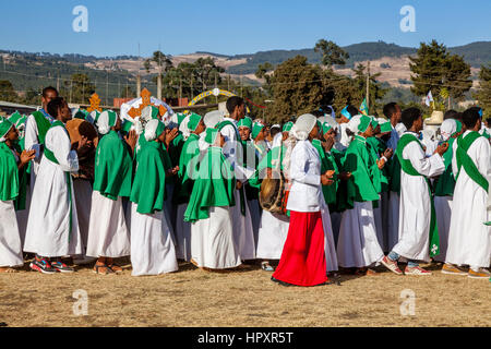 Les chrétiens éthiopiens Timkat (Epiphanie) célèbre Jan, terrain de sport, Meda, Addis Abeba, Ethiopie Banque D'Images