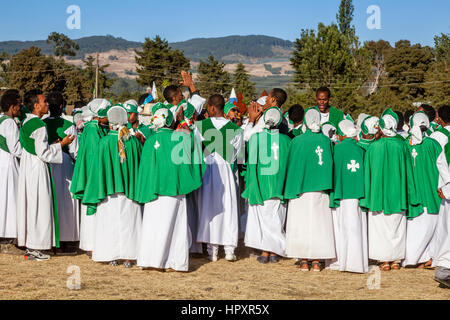 Les chrétiens éthiopiens Timkat (Epiphanie) célèbre Jan, terrain de sport, Meda, Addis Abeba, Ethiopie Banque D'Images