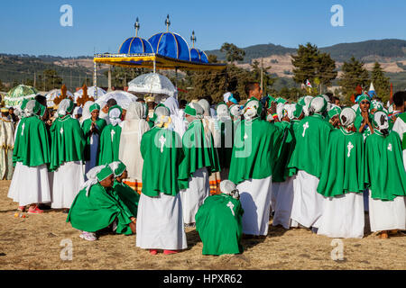 Les chrétiens éthiopiens Timkat (Epiphanie) célèbre Jan, terrain de sport, Meda, Addis Abeba, Ethiopie Banque D'Images