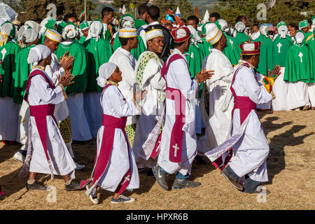 Les chrétiens éthiopiens Timkat (Epiphanie) célèbre Jan, terrain de sport, Meda, Addis Abeba, Ethiopie Banque D'Images