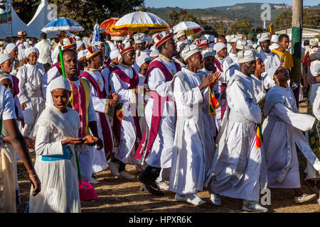 Les chrétiens éthiopiens Timkat (Epiphanie) célèbre Jan, terrain de sport, Meda, Addis Abeba, Ethiopie Banque D'Images