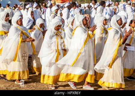 Les chrétiens éthiopiens Timkat (Epiphanie) célèbre Jan, terrain de sport, Meda, Addis Abeba, Ethiopie Banque D'Images