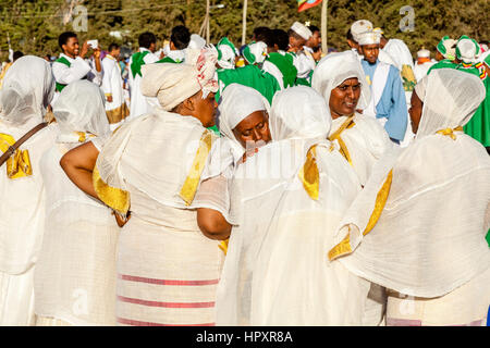 Les chrétiens éthiopiens Timkat (Epiphanie) célèbre Jan, terrain de sport, Meda, Addis Abeba, Ethiopie Banque D'Images