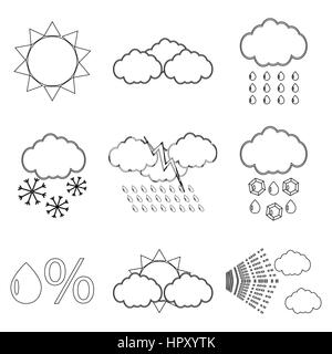 Météo Icon Set linéaire. Flocon de neige et la foudre, la neige et la pluie, vector illustration Banque D'Images