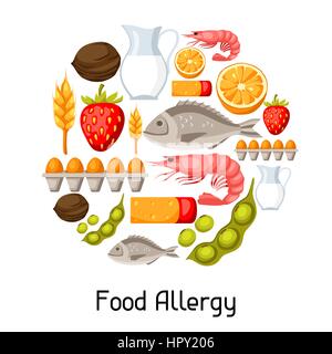 L'allergie alimentaire contexte avec des allergènes et des symboles. Vector illustration pour sites web médicaux Médicaments publicité Illustration de Vecteur