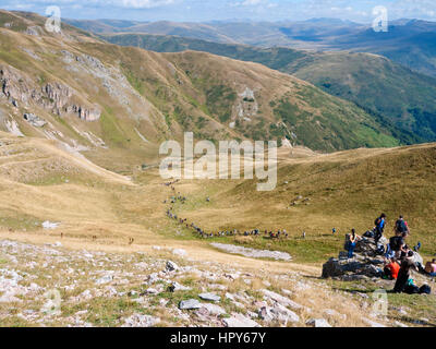 Golem Korab, plus haute montagne de Macédoine, lors de la journée nationale de la randonnée au sommet qui attire des milliers de randonneurs de toute l'Europe chaque année Banque D'Images
