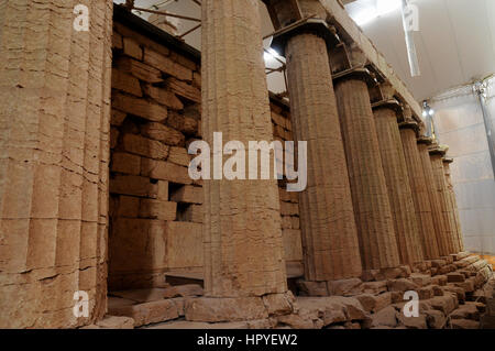 Les travaux de restauration en cours au Temple d'Apollon près de Andritsena dans la région montagneuse de l'Arcadie en Grèce.Temple d'Apollon Banque D'Images