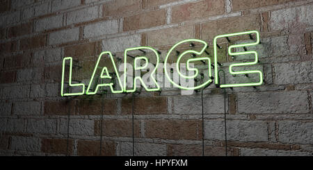 Grand - Glowing Neon Sign sur mur en pierre - rendu 3D illustration libres de droits. Peut être utilisé pour des bannières publicitaires en ligne et de publipostage. Banque D'Images