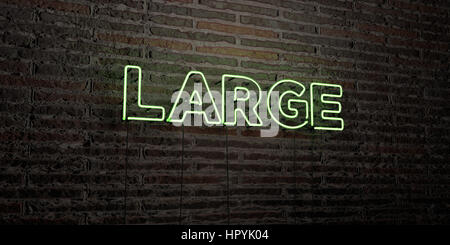 -Grande enseigne au néon réaliste sur fond de mur de briques en rendu 3D - image image. Peut être utilisé pour des bannières publicitaires en ligne et de publipostage. Banque D'Images