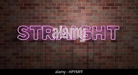 Tout droit - fluorescent tube signer sur la maçonnerie - Vue avant - 3D Rendered image stock photo. Peut être utilisé pour des bannières publicitaires en ligne et direct Banque D'Images