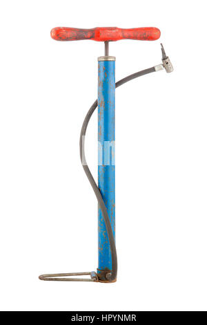 Pompe à vélo classique altérée en rouge et bleu Banque D'Images