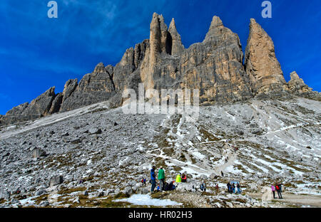 Massif de montagne Dolomites de Sexten, trois pics, Province du Tyrol du Sud, Province du Tyrol du Sud, Italie Banque D'Images