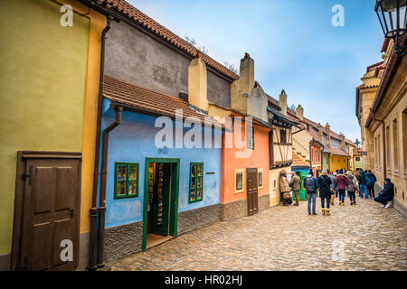 Golden Lane, Zlatá ulička, le château de Prague, Hradčany, centre historique, Prague, la Bohême, République Tchèque Banque D'Images