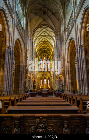 Choeur, l'abside, Gothique Cathédrale Saint-Guy de Prague, la cathédrale Saint-Guy, à l'intérieur, le château de Prague, Prague, Bohême, Hradčany Banque D'Images