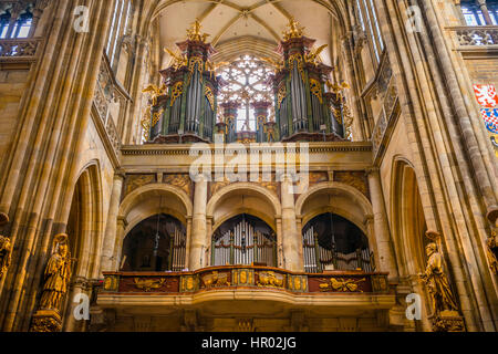 Orgue, gothique Cathédrale Saint-Guy de Prague, la cathédrale Saint-Guy, à l'intérieur, le château de Prague, Hradčany, Prague, Bohemia, République Tchèque Banque D'Images