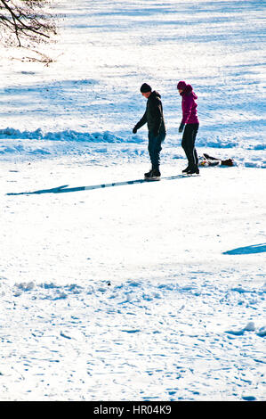 Couple patinant sur un lac gelé Banque D'Images