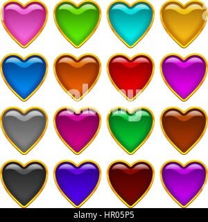 Icônes colorés coeurs, set Illustration de Vecteur