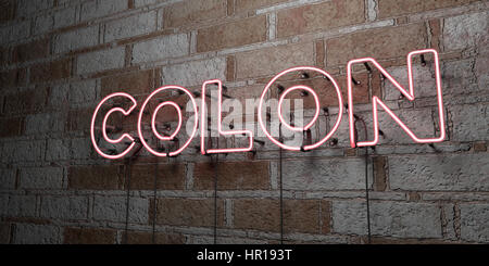 COLON - Glowing Neon Sign sur mur en pierre - rendu 3D illustration libres de droits. Peut être utilisé pour des bannières publicitaires en ligne et de publipostage. Banque D'Images