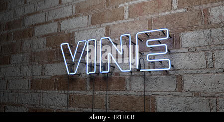 VINE - Glowing Neon Sign sur mur en pierre - rendu 3D illustration libres de droits. Peut être utilisé pour des bannières publicitaires en ligne et de publipostage. Banque D'Images