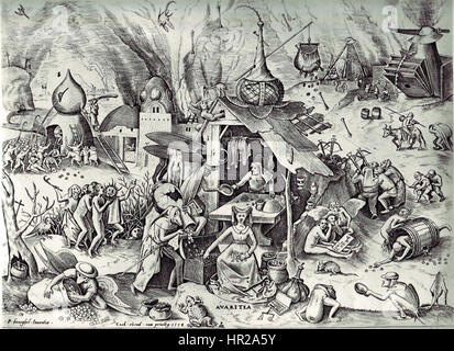 Pieter Bruegel l'ancien- Les Sept Péchés capitaux ou les sept vices - l'avarice Banque D'Images