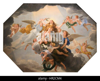 Le ravissement de Sainte Madeleine de Philippe de Champaigne représente la scène religieuse dramatique de l'extase spirituelle de Sainte Marie-Madeleine. Connu pour sa maîtrise du réalisme baroque, Champaigne capture l'intensité et le moment divin dans les moindres détails. Banque D'Images