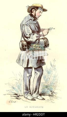 Le Botaniste, une lithographie d'Hippolyte Louis Emile Pauquet, un artiste français, tirée de Les Français peints par eux-mêmes, Tome 4, publiée à Paris par Curmer en 1841. Banque D'Images