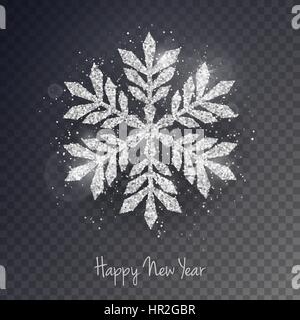 Nouvel An Noël vecteur carte de souhaits avec sparkling silver glitter flocon texturés. Vacances saisonnières élément isolé sur bac transparent Illustration de Vecteur