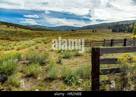 Une vue sur la montagne de l'Osha de la US Highway 64 le long du cercle enchanté autour de Wheeler Peak, dans le nord du Nouveau Mexique. Banque D'Images