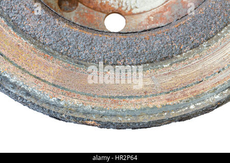 Disques de frein usés excessivement rusty : trop maigre, couverte de rouille, et à la frontière avec la zone brûlée Banque D'Images