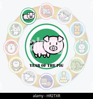 Animal cercle signe de zodiaque chinois fortune dans la culture asiatique Illustration de Vecteur