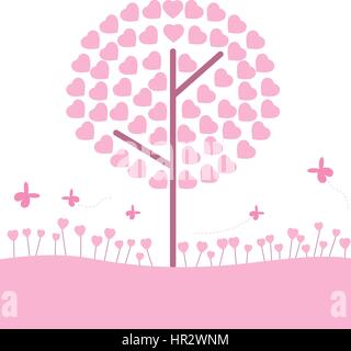 Arbre de coeur rose avec une fleur dans la romance et concept valentine Illustration de Vecteur