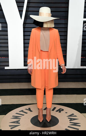 Sia arrivant à la Vanity Fair Oscar Party à Beverly Hills, Los Angeles, USA. Banque D'Images