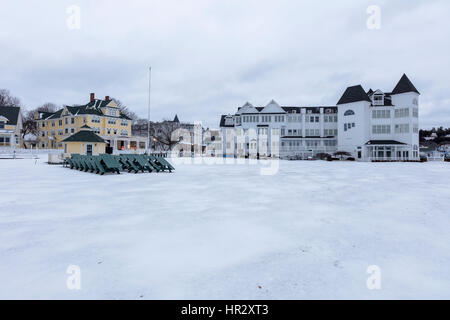 L'île Mackinac est une ville de Mackinac comté dans l'État américain du Michigan. Photographié dans l'hiver avec de la neige Banque D'Images