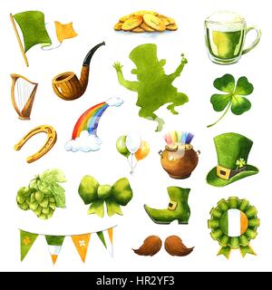 Jour de saint Patrick. Clip-art aquarelle Banque D'Images