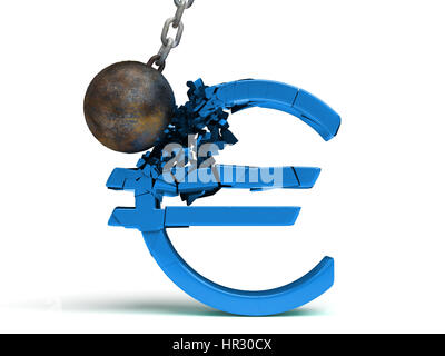 Wrecking Ball détruisant un énorme bleu brillant, symbole de l'Euro Banque D'Images