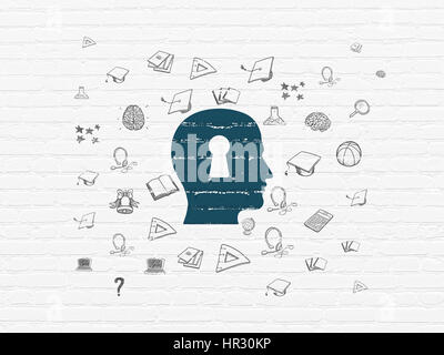 L'étude de concept : Tête avec serrure sur wall background Banque D'Images