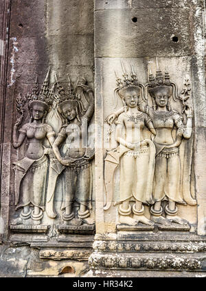 Bas-relief à un temple d'Angkor Wat, au Cambodge Banque D'Images