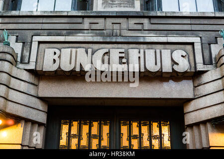 Façade de bâtiment Bungehuis à Amsterdam, Pays-Bas Banque D'Images